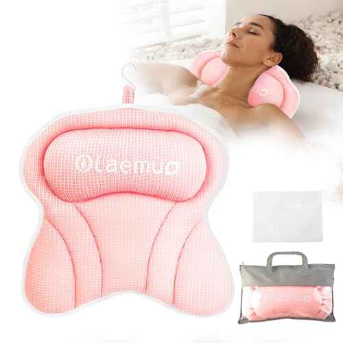 Bath Pillows for Tub, Bath Pillow Luxury Bathtub Pillow, Comfy Bath Tub Pillow for Bathtub for Head and Neck with Non-Slip Suction Cups for Tub, Relaxing Bath Accessories Spa Gifts-Pink