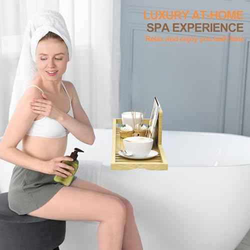 Bathtub Tray Caddy - Bath Tray - Bath Tub Table Tray Caddy - Bamboo Bath Tray for Tub