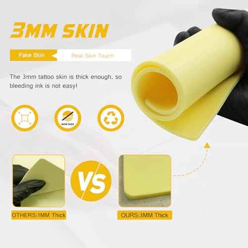 3MM Tattoo Skin - Narkysus 3Pcs Fake Skin Tattoo Practice 3MM Thick Fake Skin Blank Silicone Tattoo Practice 8x12" Double Sides Use for Beginners and Artists Tattoo Supplies
