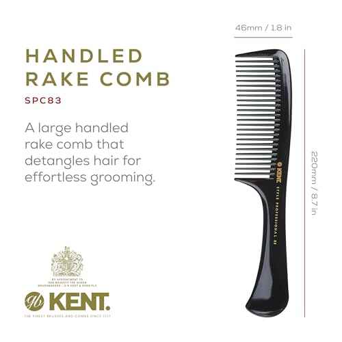 Kent SPC83 Black Salon-Style Barber Comb and Dressing Cutting Detangler with Wide Teeth - Professional Barber Wide Tooth Comb for Styling for Medium and Thick. Ergonomic Grip for Daily Use.
