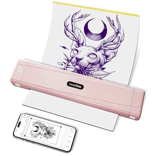 TATTMUSE 2025 New Version Tattoo Stencil Printer with 10pcs Transfer Paper, Wireless Thermal Tattoo Transfer Printer, Bluetooth Portable Tattoo Machine Compatible with Smartphone & Pad, Pink
