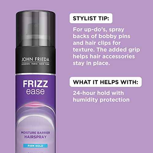 John Frieda Frizz Ease Moisture Barrier Hairspray, Firm Hold Hairspray, Seals Out Moisture, Blocks Frizz, Protects Against Heat, and Keeps Hair Straight with Long-Lasting Hold, 12 Oz