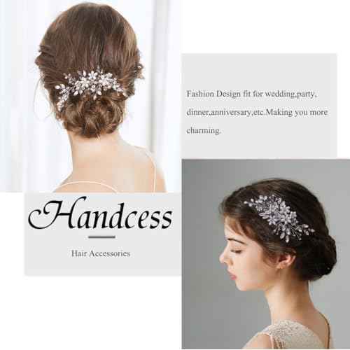 Rhinestone Wedding Hair Comb Pearls and Crystal Bridal Hair Piece Wedding Flower Hair Accessories for Women and Girls