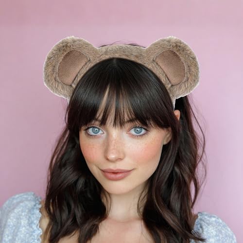 Brown Bear Ear Headband Halloween Cosplay Plush Short Fur Animal Ears Christmas Party Costume for Women (bear ear)