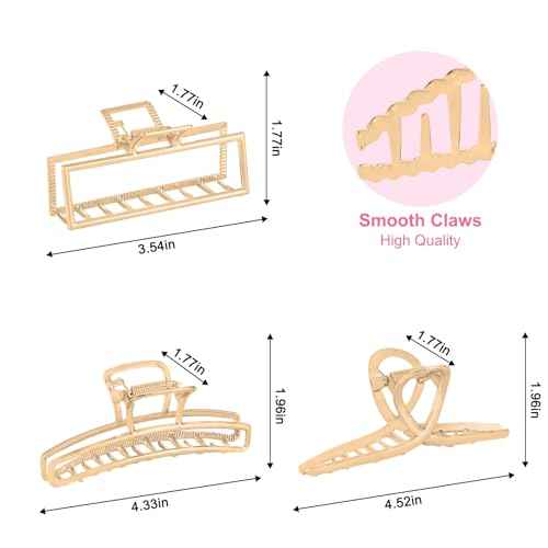 LUKACY 6 Pack Large Metal Hair Claw Clips - 4 Inch Big gold hair clips,Perfect Jaw hair clamps for Women and Thinner,Thick hair styling,Strong Hold Hair,Fashion Hair Accessories (Style 1)