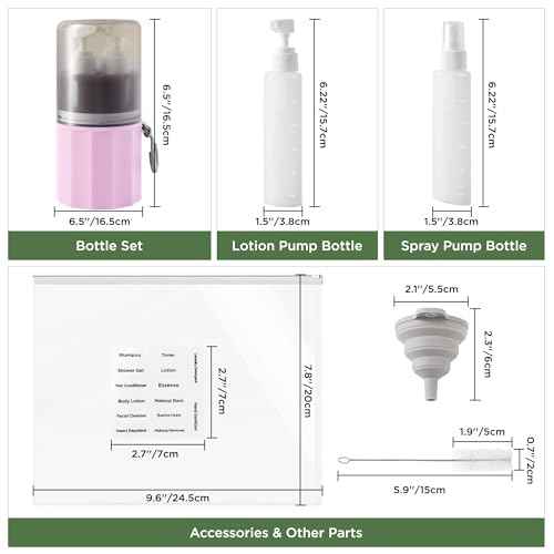 4-in-1 Travel Bottles for Toiletries, TSA Approved Travel Size Toiletries, Leak Proof Refillable Travel Size Shampoo and Conditioner Sets with Wall-Mountable Suction Cup, Pink