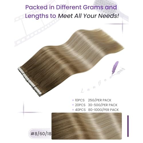 LaaVoo Tape in Human Hair Extensions Balayage Hair Tape in Extensions Ombre Brown to Ash Blonde with Platinum Blonde Tape on Extensions Real Straight Hair 22inch 50g 20pcs