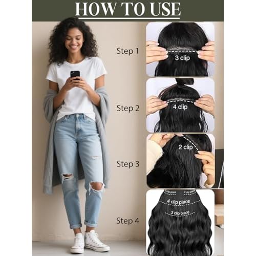 Loxxy Body Wave Clip in Hair Extensions, 20 Inch Natural Black Body Wave Seamless Clip Ins Human Hair Extensions #1B 7Pieces 110g PU Weft Easy Application