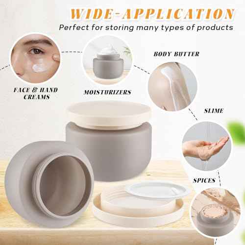4 Pack 8 OZ Plastic Jars Round Cosmetic Container with Lids,Wide Mouth Soft Slime Jars for Lotion,Hand Cream,Ointments,Makeup,Body Butter,Rhinestone,Samples Pot Travel Make Up Storage (Grey)
