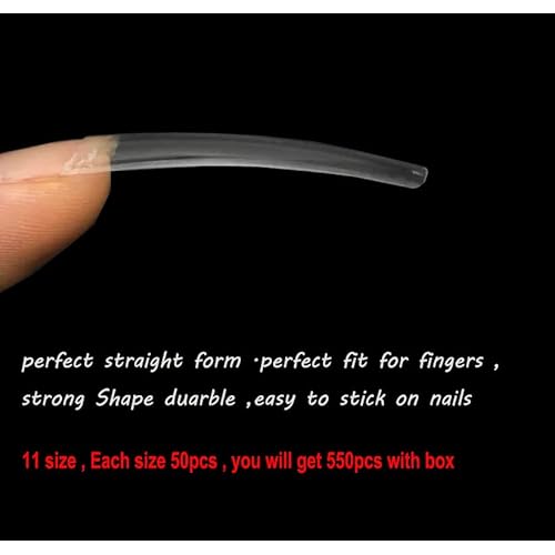 550 PCs XXL Tarpered Square Nail Tips,SITELENABY Ultra-thin Half Cover Clear Square Nail Tips False Artificial Nails Tips 11 Sizes with Box (Tapered Square French Tips)