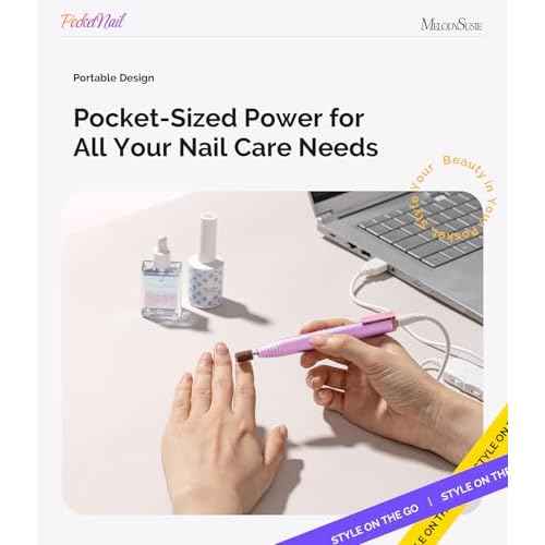 MelodySusie Electric Nail Drill, PC100G PocketNail USB Portable Nail File for Beginner, Pen-Shaped Compact Efile Machine for Acrylic Gel Polishing Manicure Pedicure Tool with Drill Bits Sanding Bands