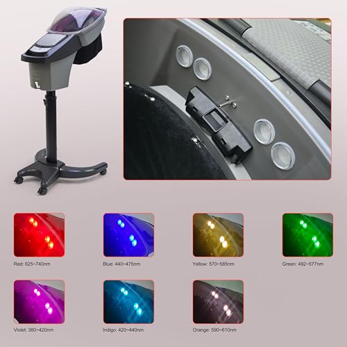 Elitzia 7 Color Hair Steamer Black Hooded Micro Mist Ozone for Natural Black Hair Adjustable Height Wheels 3 Mode 5 Level Time Temperature Control Dye Perm Hair Professional Home ET1408T