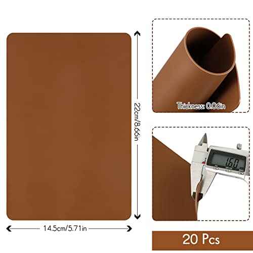 Frienda 20 Pcs 8.7'' X 5.7'' Fake Tattoo Skin, 1.5 mm Double Sides Blank Tattoo Practice Skin Sheet for Microblading Eyebrow Beginners Experienced Artist, Brown