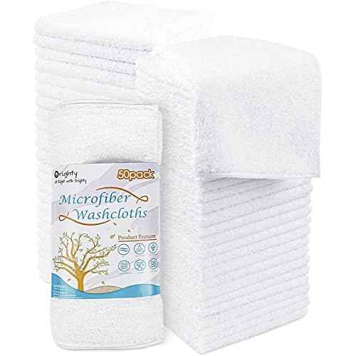 Orighty Washcloths Bulk Towels Set 50 Pack, Highly Absorbent and Soft Feel Microfiber Face Cloths, Multi-Purpose Wash Cloths & Hand Towels for Bathroom, Hotel, Spa, and Gym, 12x12 Inch