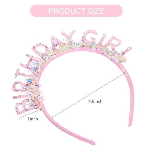 CIEHER Birthday Girl Headband Crown for Women & Girls - Pink Glitter Letter Tiara - One Size Fits All - Birthday Decoration & Gift
