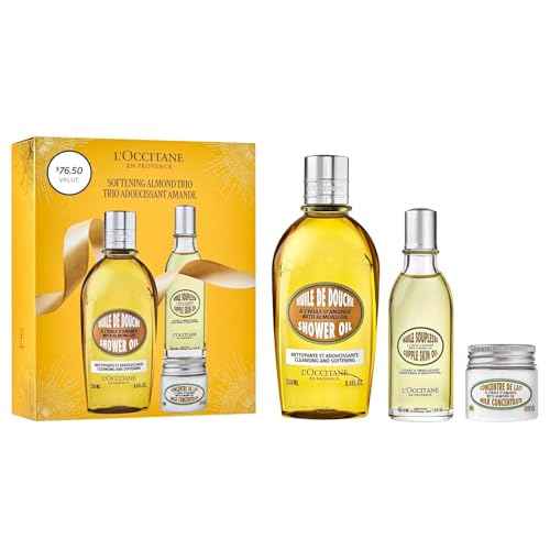 L'Occitane Almond Skin Softening Trio: Best Holiday Gift Set With Cleansing Almond Shower Oil Body Wash, Moisturizing AlmondMilk Concentrate, AlmondHand Cream