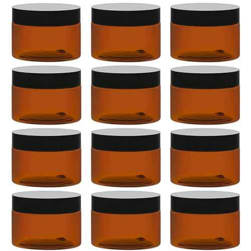 TUZAZO 4 Oz Amber Plastic Cosmetic Jars Leak Proof Small Container with lids for Cream, Lotion, Powder, Ointments, Beauty Products, 12 Pcs