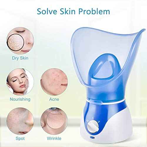 Face Steamer for Facial Deep Cleaning, Facial Steamer for Face, 2 Modes Facial Steamer for Unclogs Pores, Hydrating, Blue(Include Blackhead Remover Kit, Mask Brush, Headband)