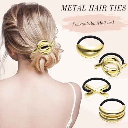 6 PCS Metal Hair Ties, Gold Hair Cuffs Ponytail Cuff for Women Summer Gift