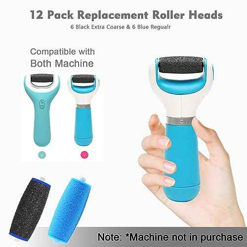 12 Pack Replacement Roller for Amope Pedi, Replacement Head Refills Compatible with Amope Pedi Refills Electronic Perfect Foot File-6 Extra Coarse & 6 Regular Coarse