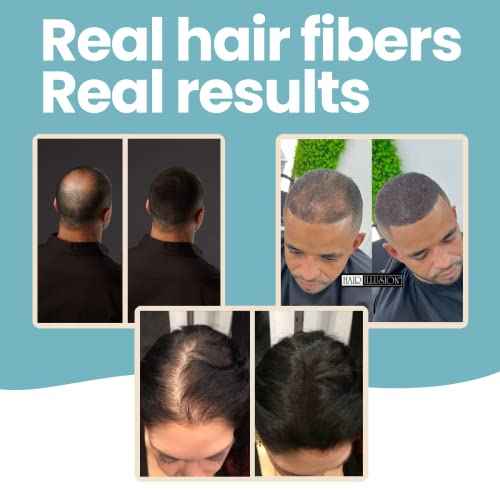 Hair Illusion Black Real Hair Fibers for Thinning Hair - 100% Natural Texture, Non Synthetic Hair Fibers - Bald Spot Cover Up for Women & Men - 18 Gram
