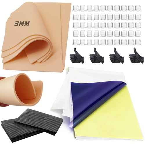3mm Tattoo Practice Kit for Beginners - Narkysus 67Pcs Tattoo Starter Kit for Beginners Includes 5Pcs 3mm Fake Skin 5Pcs Transfer Paper 5pcs Black Dental Bibs 50pcs Ink Caps and 2 Pairs Gloves