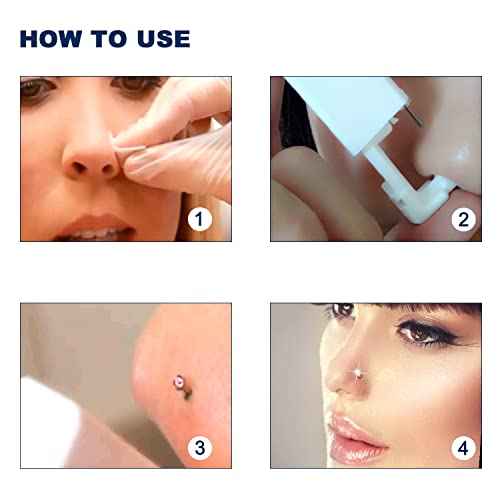 4-Pack Disposable Self Piercing Kit with Built-in Nose Studs, Very Safe Piercing Gun, Simple and Convenient Operation, Ideal for Family Use (White + Pink)
