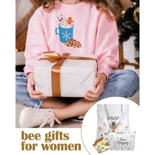 3 Pcs Bee Themed Gifts for Women Funny Honeybee Canvas Tote Bag with Zipper Makeup Bag and Socks Bee day Holiday Birthday Gifts for Mother Teachers Employee Beekeepers Lovers
