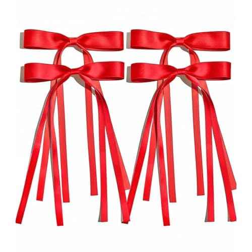 Ayesha Red Hair Bows Clips Coquette Ribbon Bowknot with Long Tail Princess Hair Bows French Barrettes Hair Accessories for Women Girls 4pcs (red)