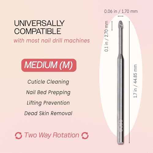 PANA 3/32" Carbide Cuticle Nail Drill Bit for Cuticle Cleaning, Dead Skin Removal, Gel Polish & Acrylic Removal, Under Nail Cleaner, Nail Salon, Manicure Tools (Snake Head - Silver, Medium)