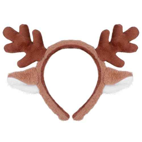 Reindeer Antlers Headband, Deer Antlers Headband Hair Accessories Christmas Headbands for Women Holiday Party Cosplay Costume(Brown)