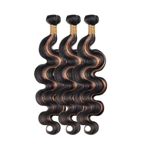 BilltiiWW P1B30 Body Wave Bundles Human Hair Two Tone Black and Brown With Highlights Brazilian Weave Soft and Silky for Women 26 28 30 Inch