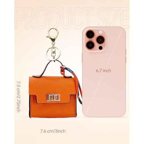 2 pack Mini Purse Keychain PU Leather Tiny Bags Pouches for Purse Pocket Bag Card Holder Data Cable Organizer Pouch Orange White (Orange + White)