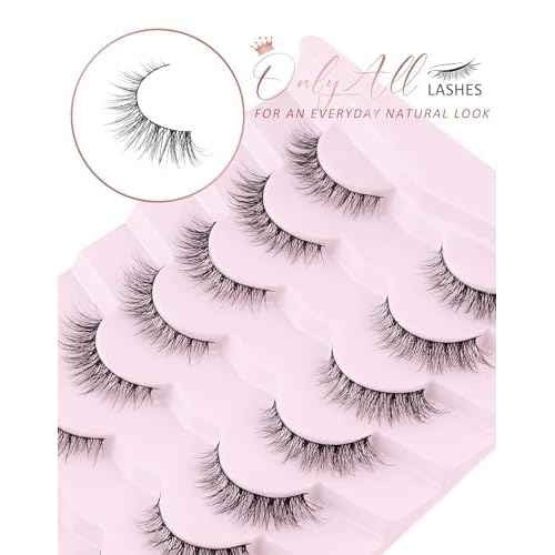 Onlyall Natural Lashes Wispy Lashes Natural Look False Eyelashes Natural Flared Eyelashes False Eye Lashes Soft Fluffy Lashes 7 Pairs D1 Natural (6-13MM)