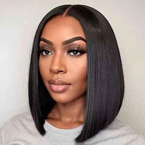 DYTJHMGL Short Bob Human Hair Wig - 250% Density Pre-Plucked Bone Straight HD Lace Front with Bleached Knots, 12 Inch