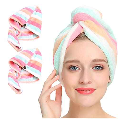 AuroTrends Microfiber Hair Towel 2Pack, Hair Towel Wrap for Women/Kids- Super Absorbent Soft Microfiber Towel for Hair, Hair Drying Towels for Long/Thick/Fine/Curly Hair (Set of 2, Rainbow)