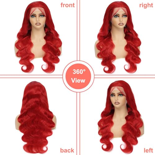 Red Body Wave Lace Front Wigs Hot Red Wig Human Hair 13x6 Frontal Wigs Human Hair Pre Plucked Red Body Wave Wig for Black Women 180% Density 26 Inch