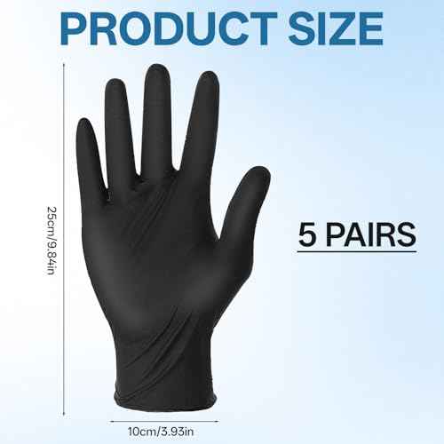 5Pairs Hair Dye Gloves Black Rubber Glove Reusable Cleaning Gloves Non-slip Bouncy Professional Hair Coloring Accessories for Salon Hairs Dyeing(Medium)