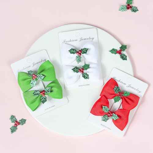 6PCS Christmas Hair Bows Clips for Kids Women Girls Christmas Cute Red Green White Bows Clips Hairgrips Small Knot Hair Accessories for Xmas Cosplay Costume Party Decorations