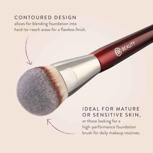 BK BEAUTY BRUSHES - 101 CONTOURED FOUNDATION BRUSH - Contoured Foundation Brush - Foundation Makeup Brushes - Face Brush For Liquid Or Cream Foundations