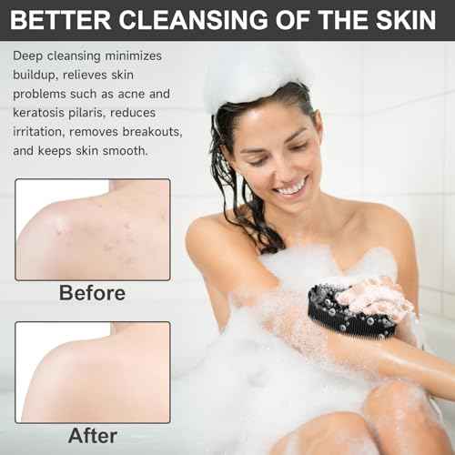 Metene Silicone Exfoliating Body Scrubber with Loop, Body Scrubber for Men and Women, Silicone Loofah for Shower, Soft Silicone for Shower and Bath Skincare Routine (Black)