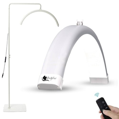 BeautyPros Lash Light - LED Half Moon Lamp - Eyelash Tech, Makeup Studio & Salon Light - Adjustable Brightness Warm to Cool (White, 26 Inch)