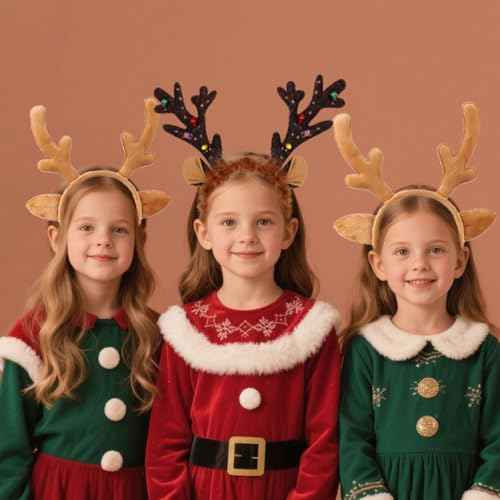 Christmas Reindeer Antlers, Cute Fluffy Deer Antlers Hair Accessories for Women Girls, Christmas Holiday Cosplay Costume Party