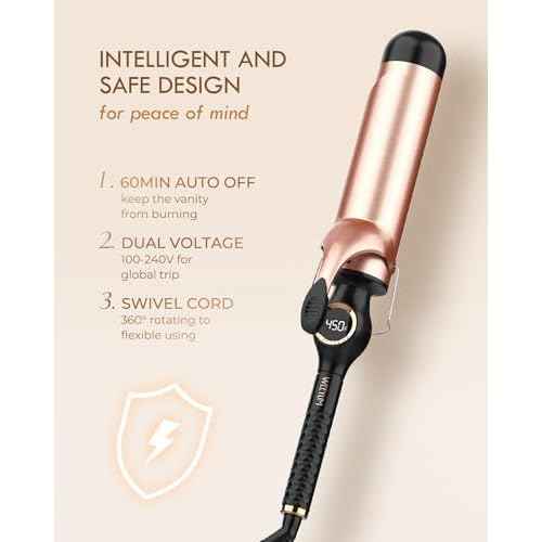 Large Curling Iron 2 Inch, Ceramic Long Barrel Hair Curling Wand, Hair Styling Tool, Dual Voltage, LCD Display, Black