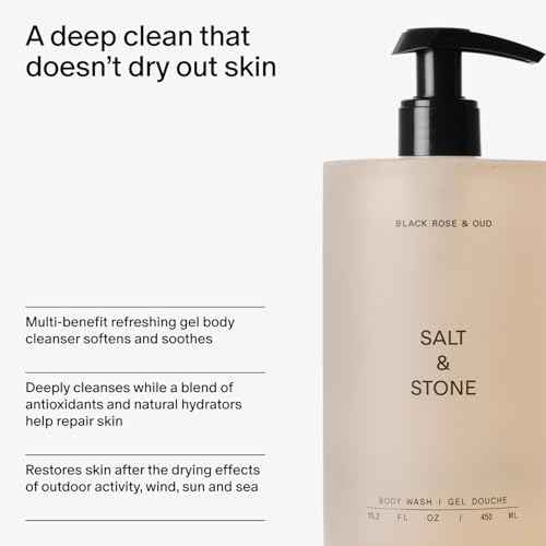 Salt & Stone Body Wash for Women & Men | Black Rose & Oud | Hydrating Gel Cleanser | Clean & Soften Skin | Made with Niacinamide & Hyaluronic Acid | Free From Parabens Sulfates & Phthalates 15.2 fl oz