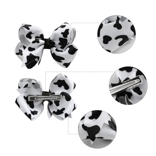 4PCS Cow Print Hair Bows Clips for Baby Girls Women Cowgirl Moo Cow Bowknot Party Hair Accessories 3 Inch