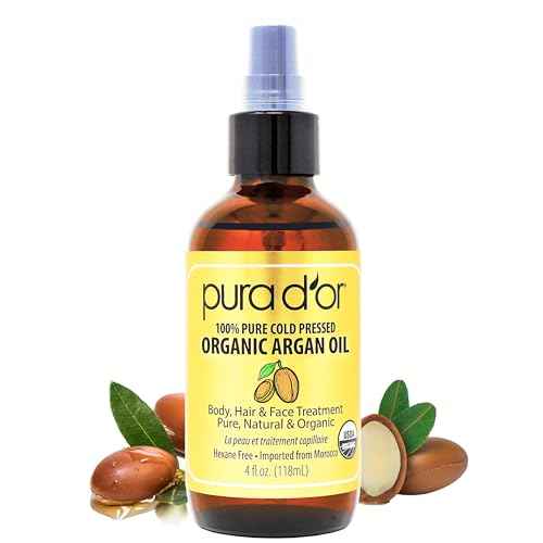 PURA D'OR 4 Oz ORGANIC Moroccan Argan Oil - USDA Certified 100% Pure & Cold Pressed Virgin Premium Grade Natural Moisturizer Treatment For Dry, Damaged Skin, Hair, Face, Body & Scalp - Men & Women