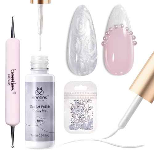 Beetles White Liner Gel Polish, 7ml Pearl White Gel Liner Nail Art Pearlescent Silver Shell Glitter Swirl Effect Pearl Nail Polish Soak Off UV LED Nail Art Design Gifts for Women
