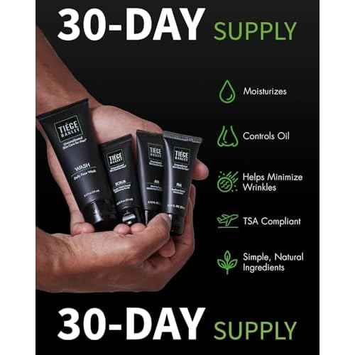 Tiege Hanley Skin Care Set for Men, Essential Routine, System Level 1, Daily Face Wash, Facial Scrub, Moisturizer With SPF, and Night Cream for Healthy, Hydrated Skin, Men¡¯s Skin Care, 4 Piece Kit