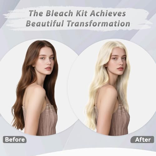 Gentle Cream Hair Bleach Kit, Ammonia-Free Bleach for Hair with Developer, Lifts Up to 8 Levels, No-Drip Hair Lightening Kit for Home Use
